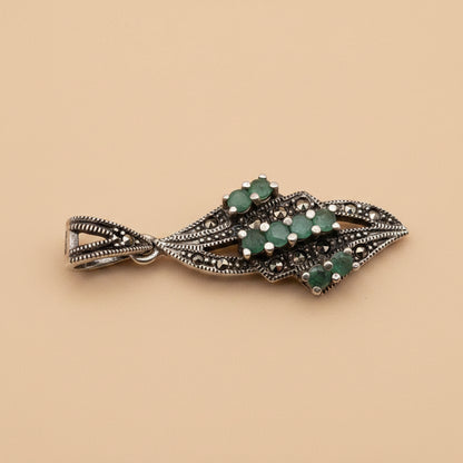 Vintage 925 Sterling Silver Pendant – Genuine Stones – Green &amp; Black