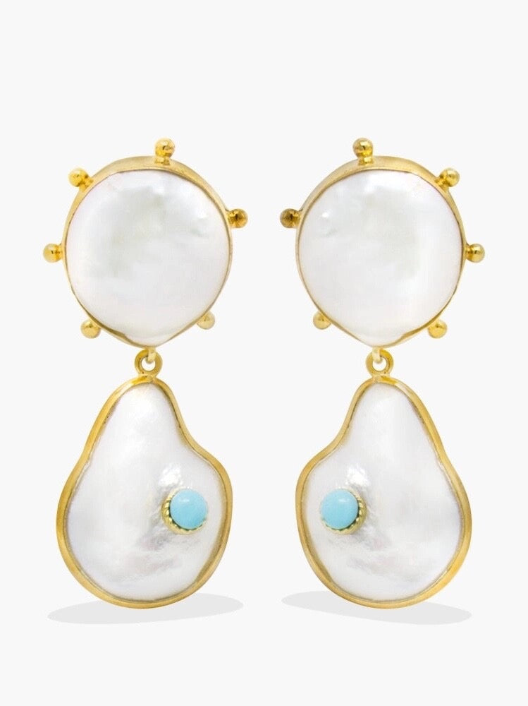 Rebel Rebel Statement Earrings – 18K Gold-Plated Silver – Pearls & Turquoise