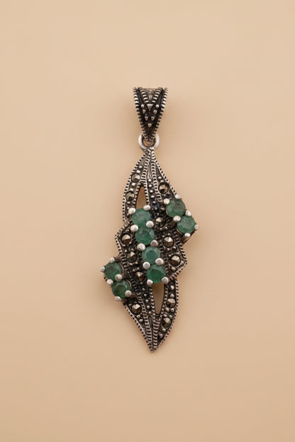 Vintage 925 Sterling Silver Pendant – Genuine Stones – Green &amp; Black