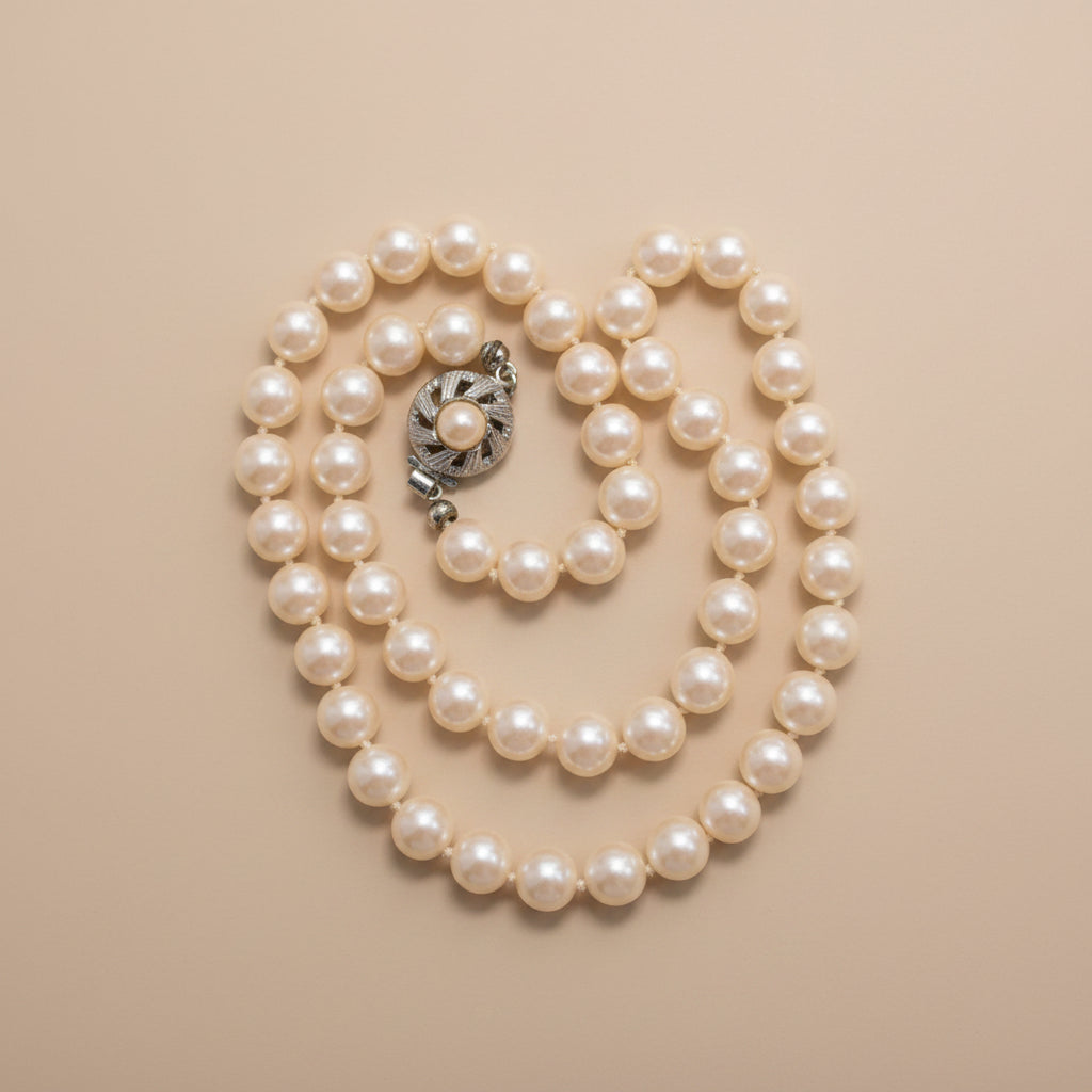 Vintage Single-Strand Pearl Necklace – 46 cm – 835 Silver Clasp – Silver &amp; Cream