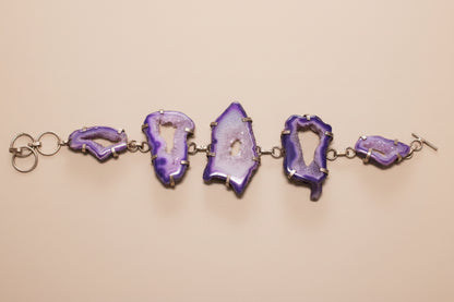925 Sterling Silver Bracelet – Purple Agate – 23 cm – New Without Tags