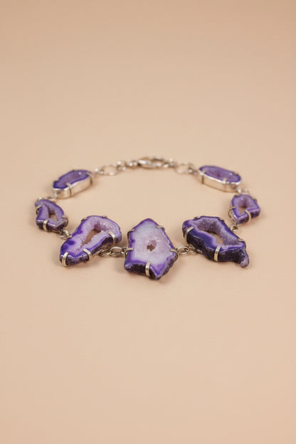 925 Sterling Silver Bracelet – Purple Agate – 23 cm – New Without Tags