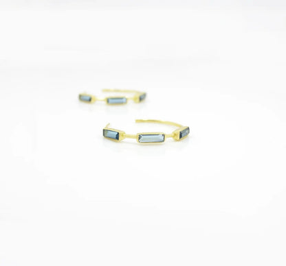 Gold-Plated 925 Silver Baguette Hoop Earrings – Blue Iolite –