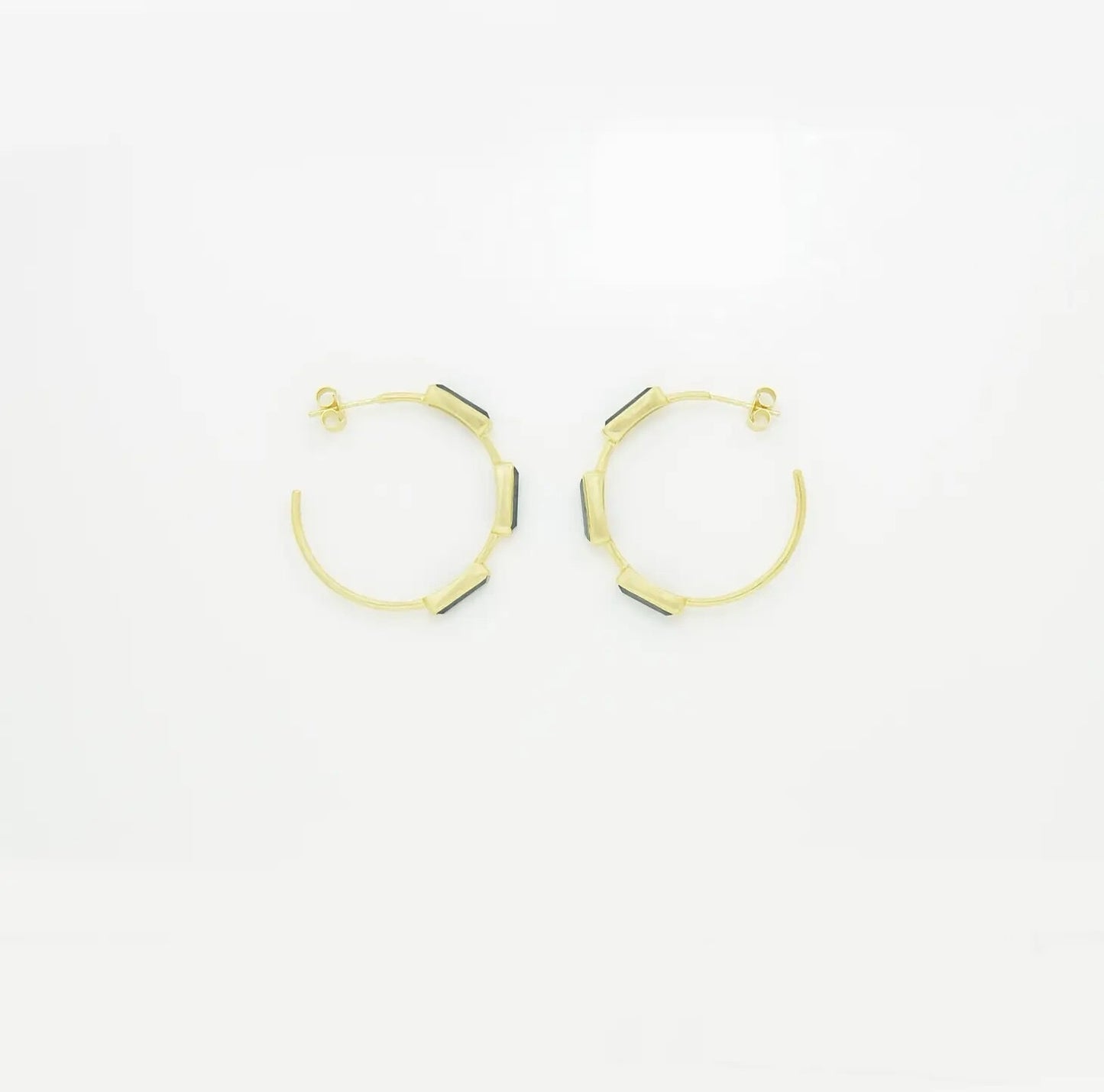 Gold-Plated 925 Silver Baguette Hoop Earrings – Blue Iolite –