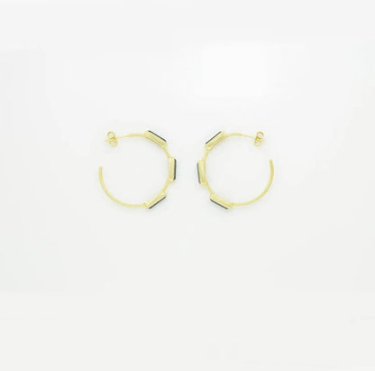 Gold-Plated 925 Silver Baguette Hoop Earrings – Blue Iolite –
