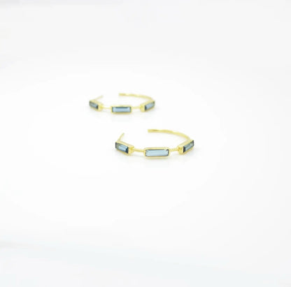 Gold-Plated 925 Silver Baguette Hoop Earrings – Blue Iolite –