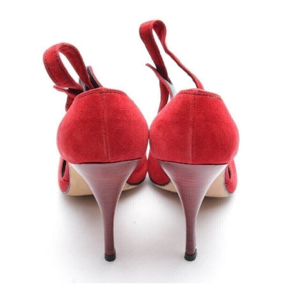 Manolo Blahnik — Red & Black Suede Buckle Pumps