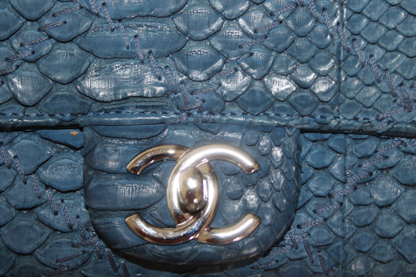 Chanel Classic Flap Bag – Blue-Grey Python Leather – Silver Hardware