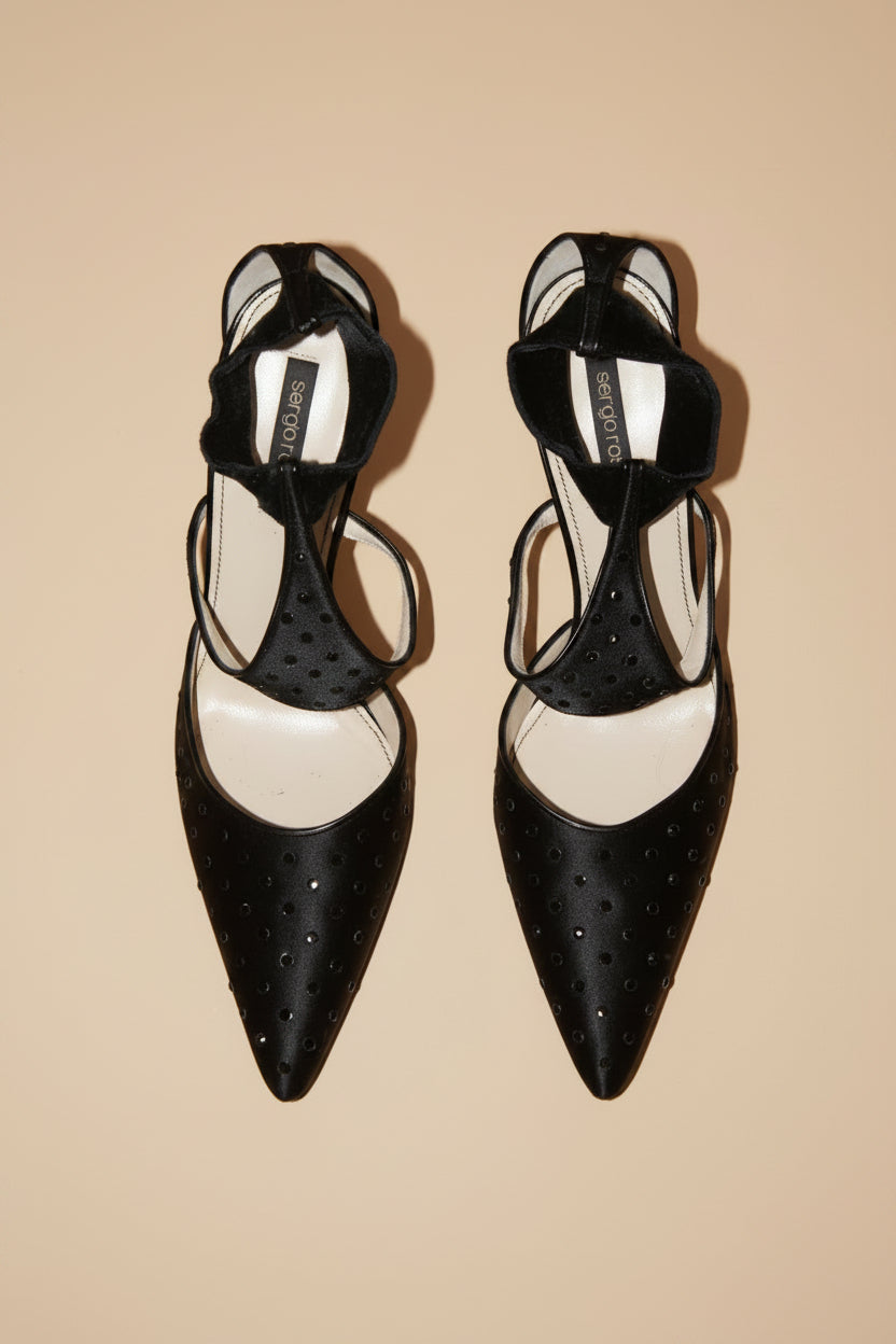 Sergio Rossi Black Velvet  Sequin Pumps – New in Box – EU 40.5