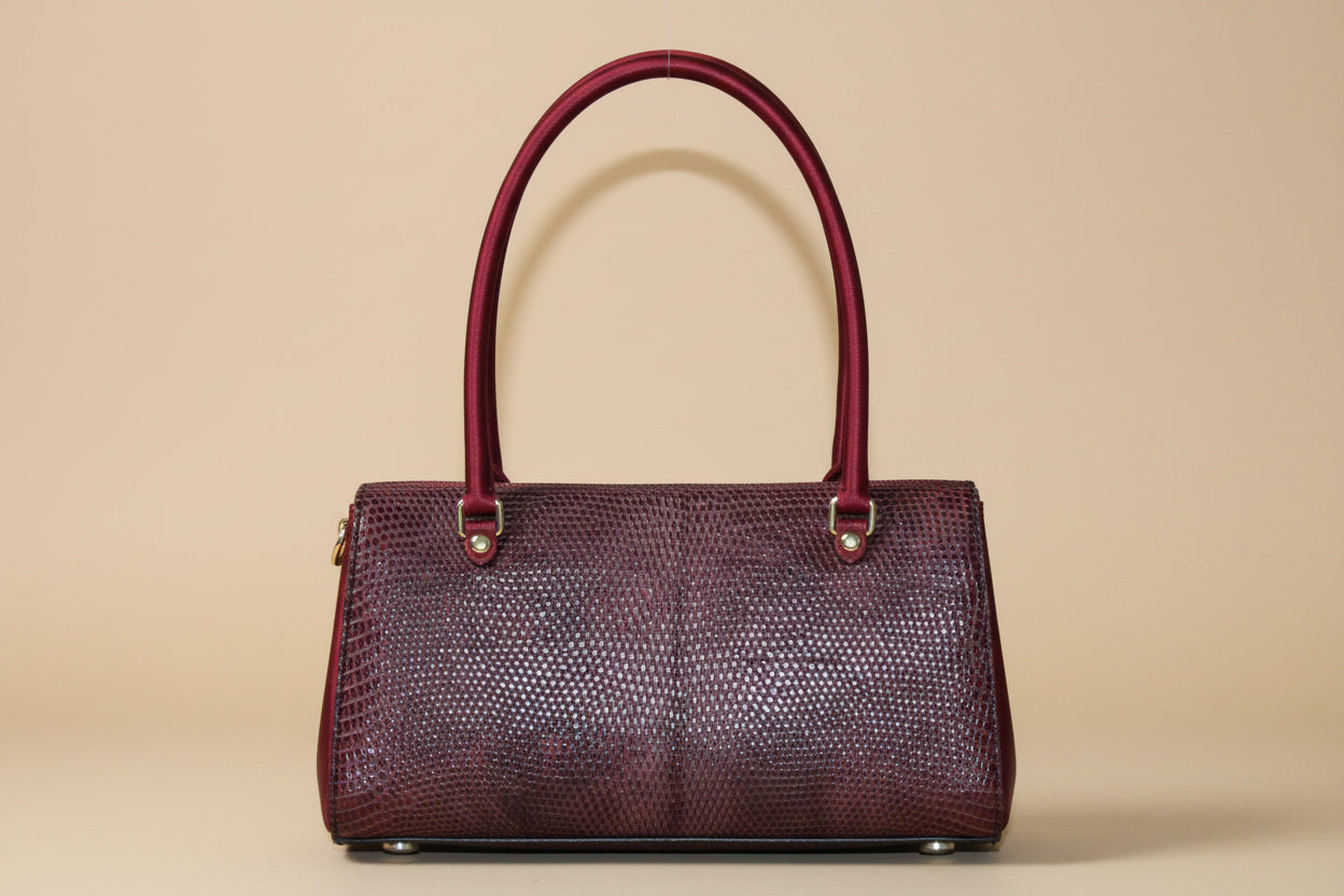 Jil Sander Vintage Handbag | 2002 Collection | Bordeaux | Python-Embossed Leather & Satin | Designer Bag