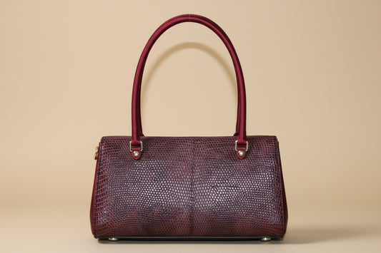Jil Sander Vintage Handbag | 2002 Collection | Bordeaux | Python-Embossed Leather & Satin | Designer Bag