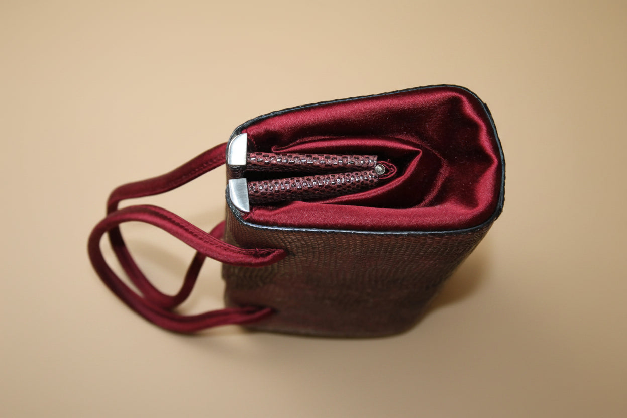 Jil Sander Vintage Handbag | 2002 Collection | Bordeaux | Python-Embossed Leather & Satin | Designer Bag