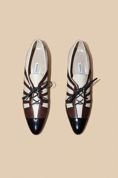 Manolo Blahnik — Tricolor Lace-Up Ankle Booties Size 40