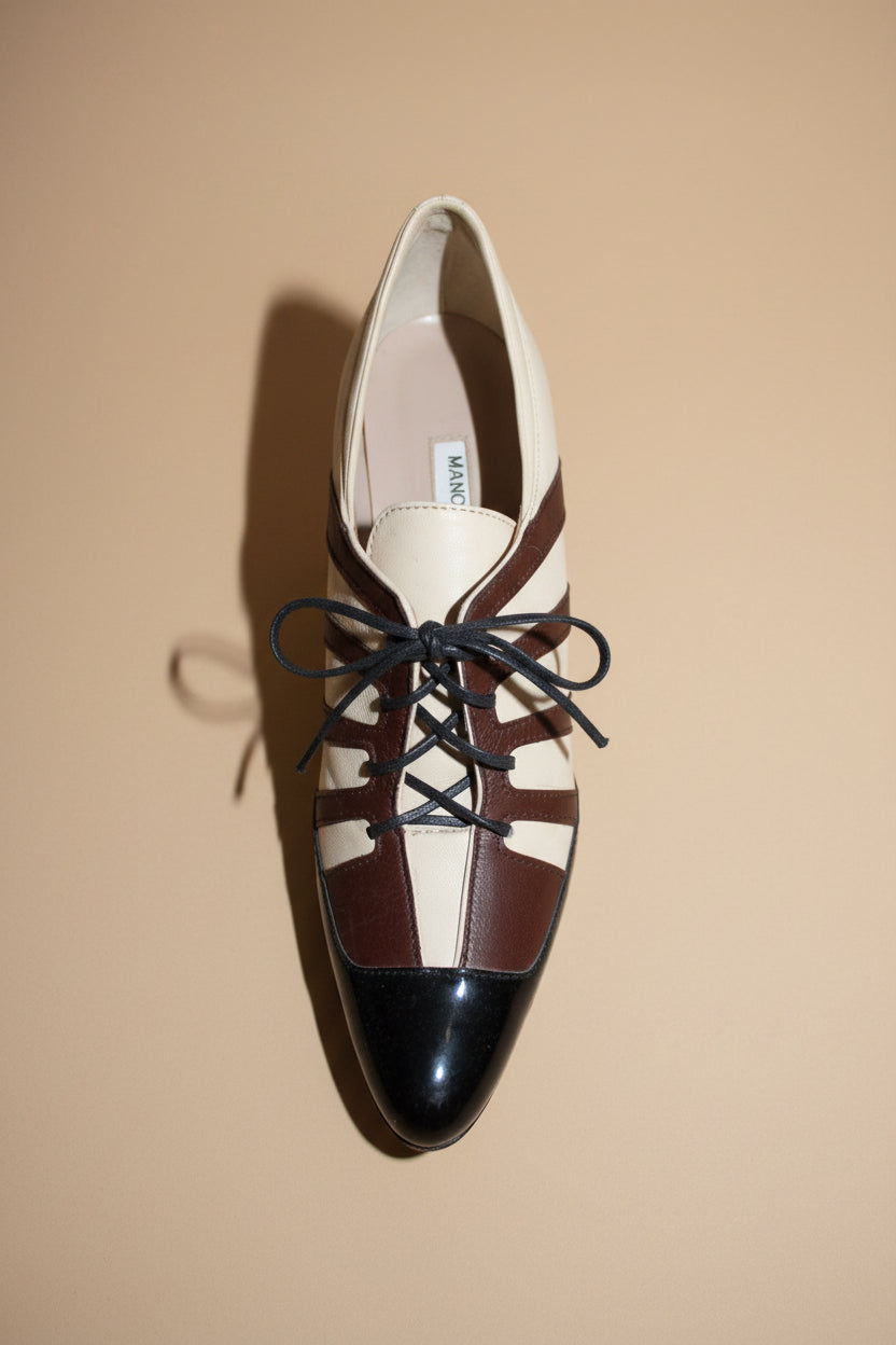 Manolo Blahnik — Tricolor Lace-Up Ankle Booties Size 40