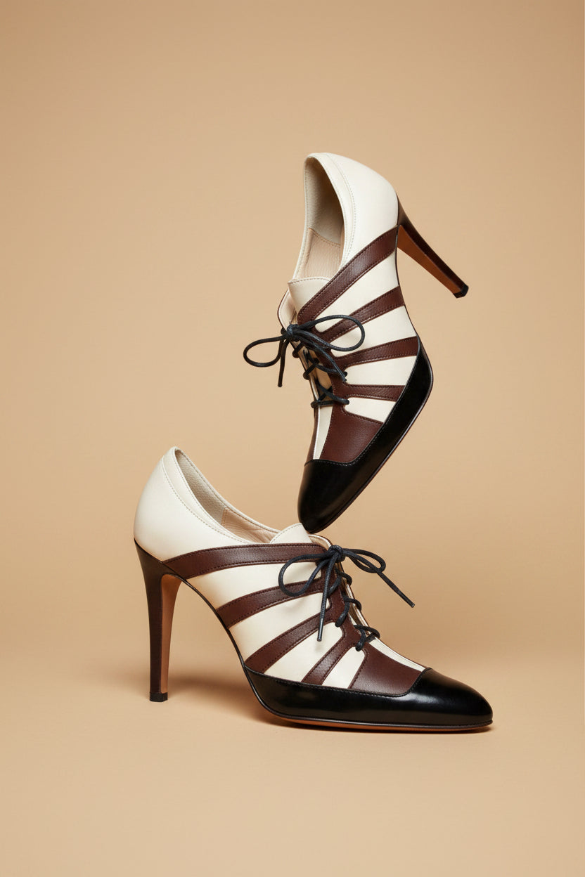 Manolo Blahnik — Tricolor Lace-Up Ankle Booties Size 40