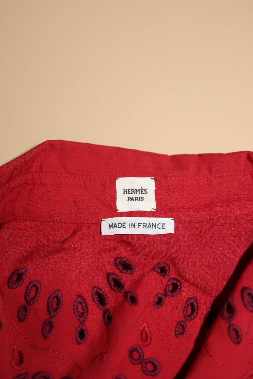 Hermès Paris Broderie Anglaise Cotton Shirt Dress – Red – Size EU 34/38