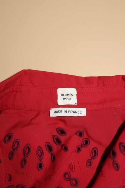Hermès Paris Broderie Anglaise Cotton Shirt Dress – Red – Size EU 34/38