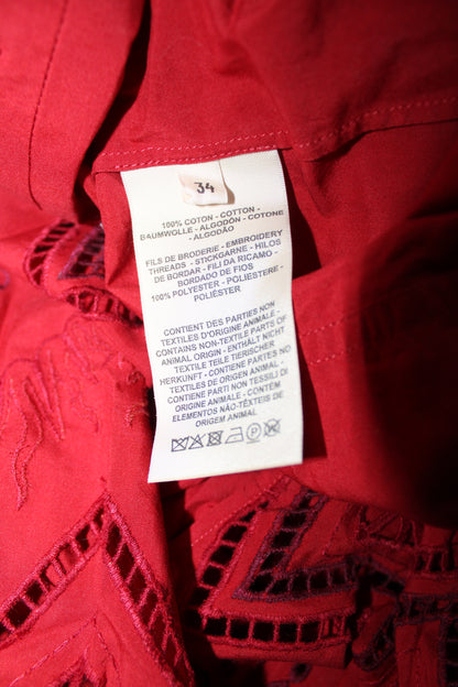 Hermès Paris Broderie Anglaise Cotton Shirt Dress – Red – Size EU 34/38