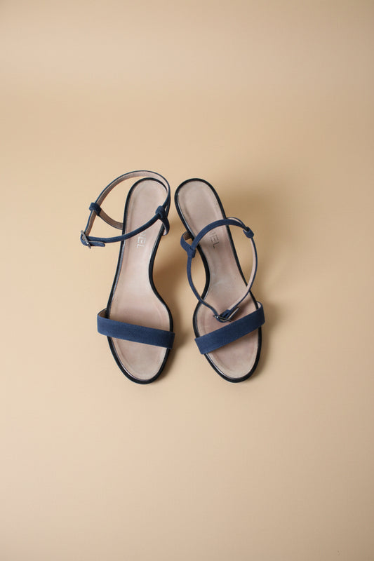 Chanel Camellia Heel Sandals – Denim-Weave Straps – Size EU 40