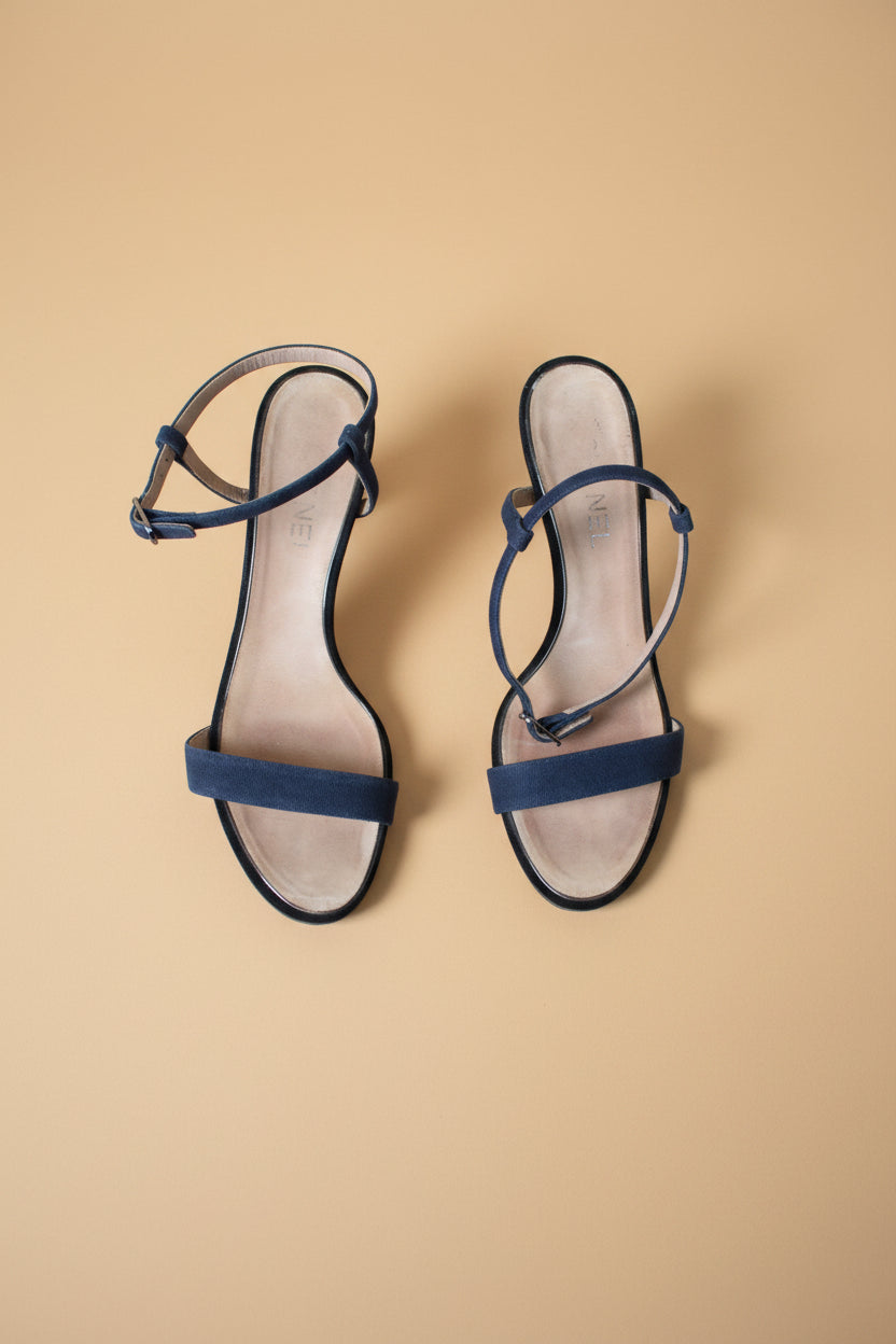Chanel Camellia Heel Sandals – Denim-Weave Straps – Size EU 40