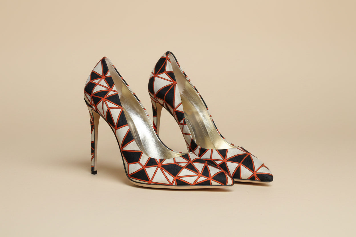 Fausto Puglisi Orange, White and  Black Pumps – 12 cm Heel