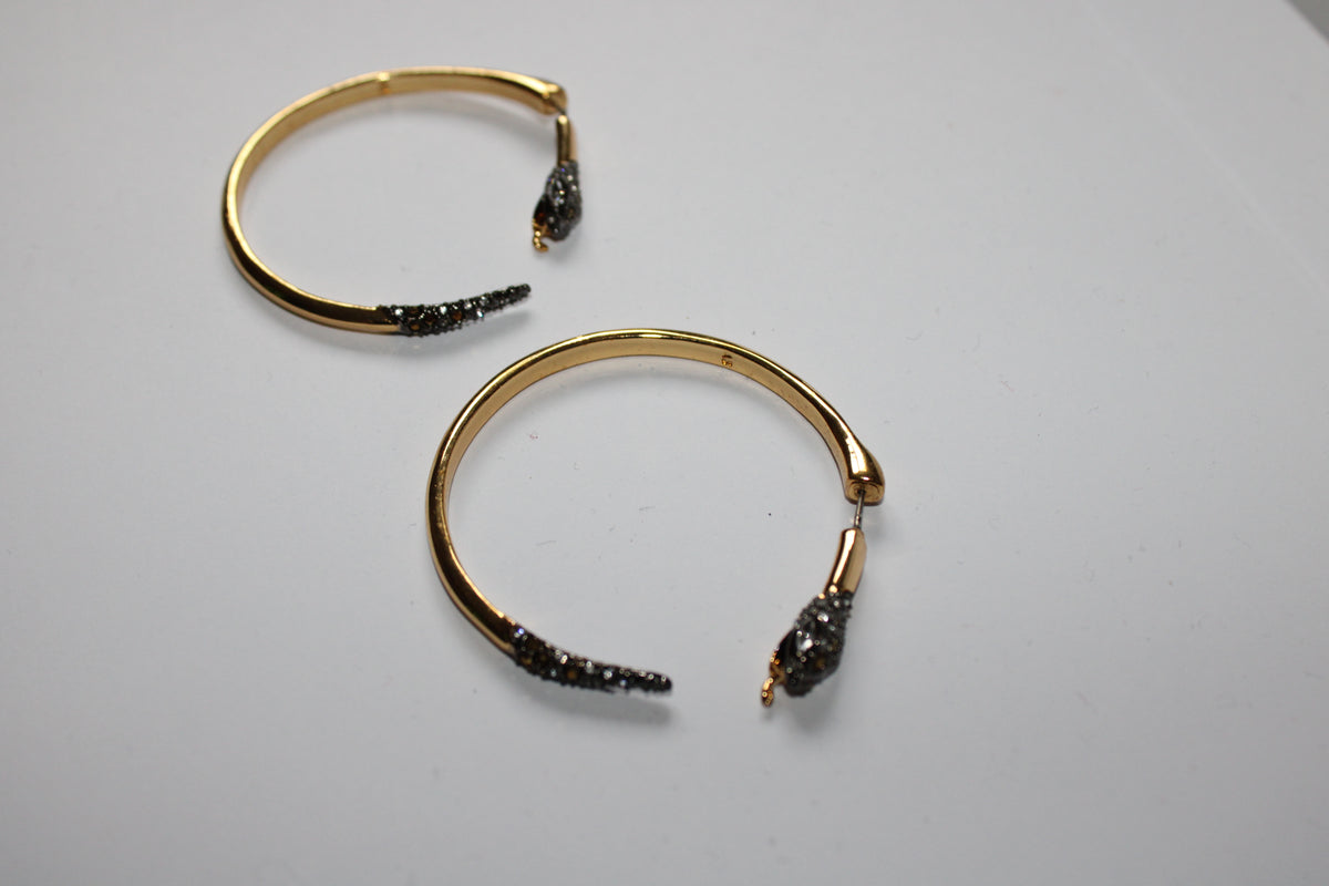 Alexis Bittar Sculptural Serpent Hoop Earrings – Gold Tone – Swarovski Crystal Diameter: Approx. 5 cm