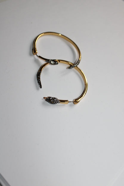 Alexis Bittar Sculptural Serpent Hoop Earrings – Gold Tone – Swarovski Crystal Diameter: Approx. 5 cm