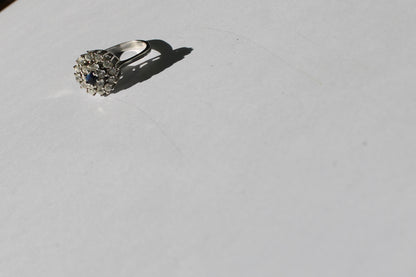Sterling Silver Ring with Blue Centre Stone & Cubic Zirconia – Size 52