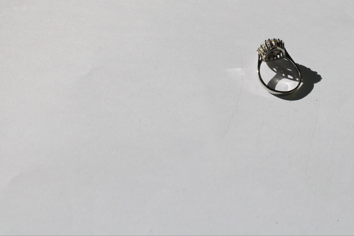 Sterling Silver Ring with Blue Centre Stone & Cubic Zirconia – Size 52