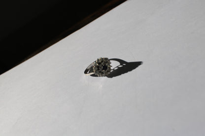 Sterling Silver Ring with Blue Centre Stone & Cubic Zirconia – Size 52