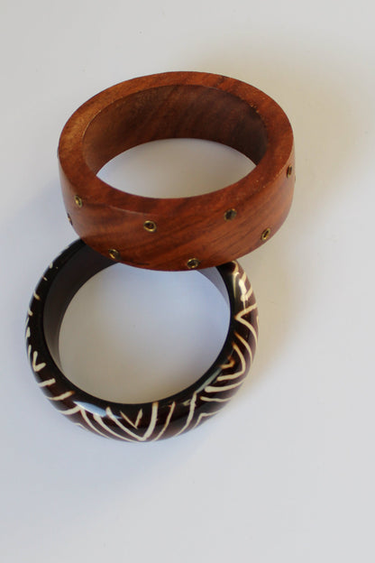 Vintage 1999 Genuine Wood Bangles – Set of 2