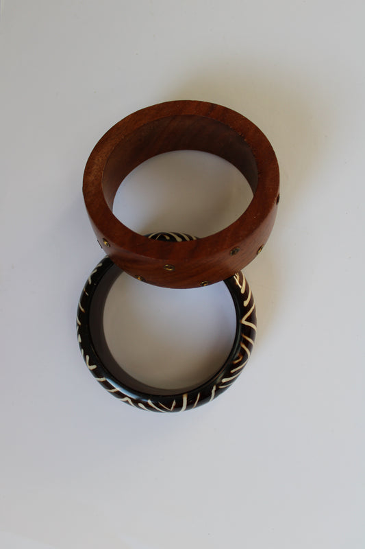 Vintage 1999 Genuine Wood Bangles – Set of 2