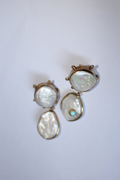 Rebel Rebel Statement Earrings – 18K Gold-Plated Silver – Pearls & Turquoise