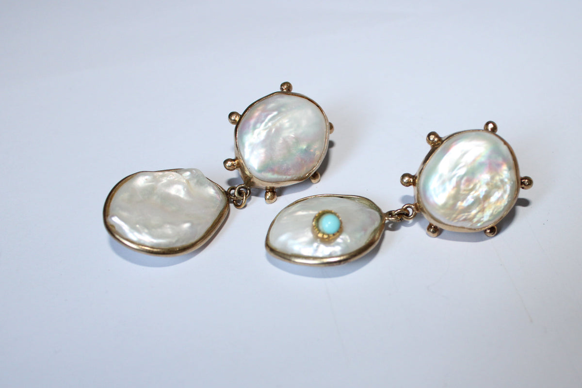 Rebel Rebel Statement Earrings – 18K Gold-Plated Silver – Pearls & Turquoise