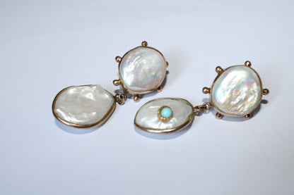 Rebel Rebel Statement Earrings – 18K Gold-Plated Silver – Pearls & Turquoise