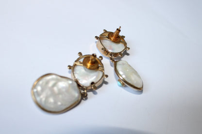 Rebel Rebel Statement Earrings – 18K Gold-Plated Silver – Pearls & Turquoise