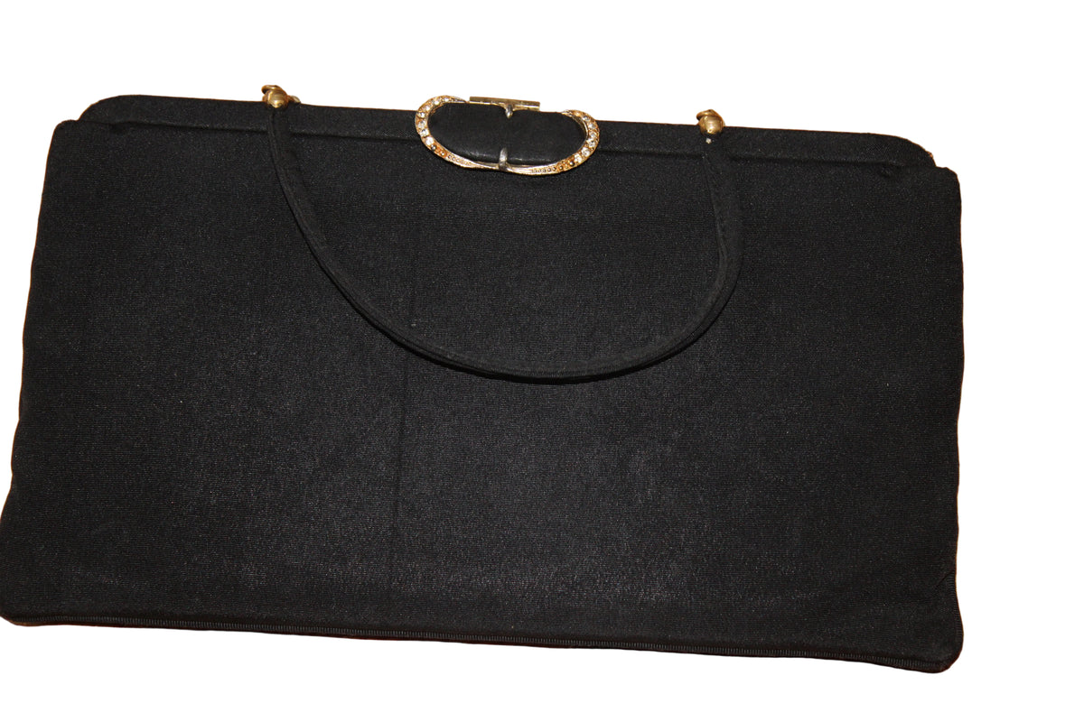 Vintage 1940s–1950s Black Cotton Evening Bag Clutch