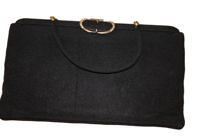 Vintage 1940s–1950s Black Cotton Evening Bag Clutch
