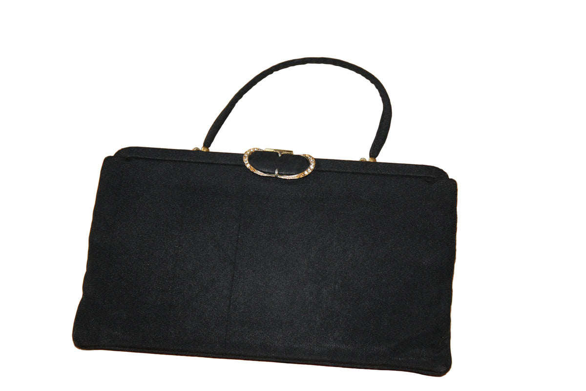 Vintage 1940s–1950s Black Cotton Evening Bag Clutch