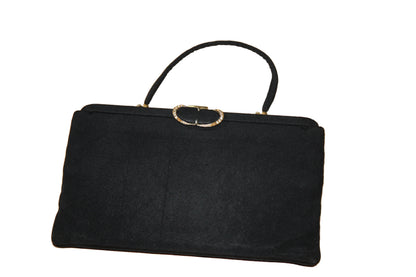 Vintage 1940s–1950s Black Cotton Evening Bag Clutch