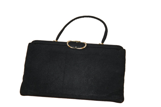 Vintage 1940s–1950s Black Cotton Evening Bag Clutch