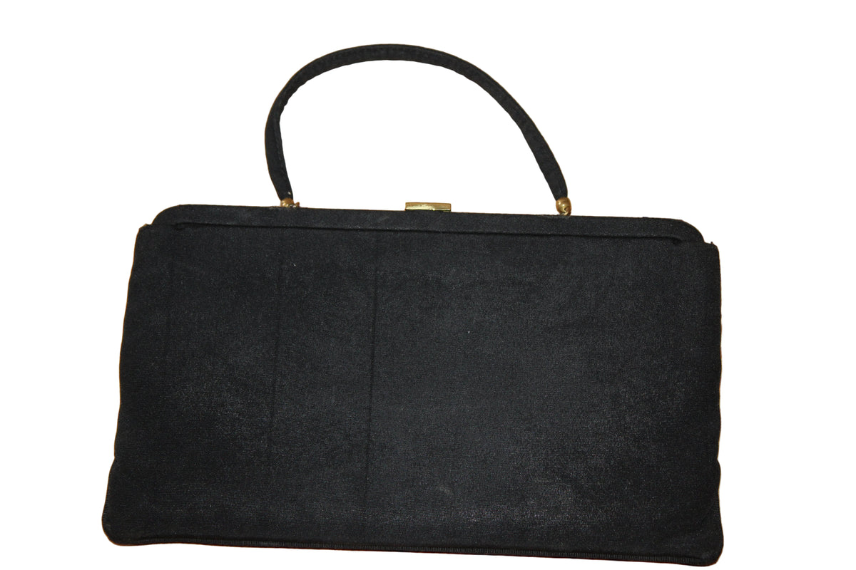 Vintage 1940s–1950s Black Cotton Evening Bag Clutch