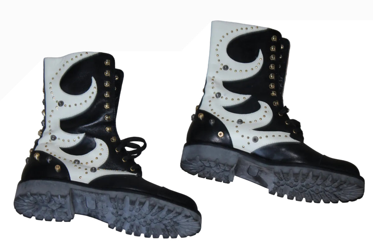 Fausto Puglisi Studded Leather Ankle Boots – Black & White, EU 39