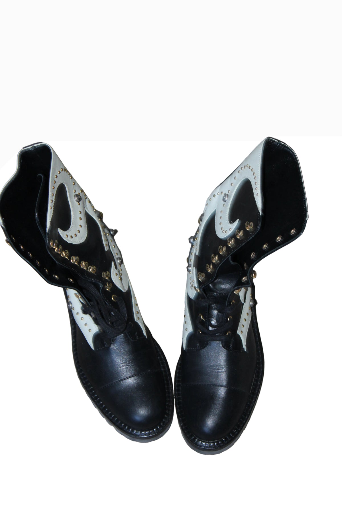 Fausto Puglisi Studded Leather Ankle Boots – Black & White, EU 39