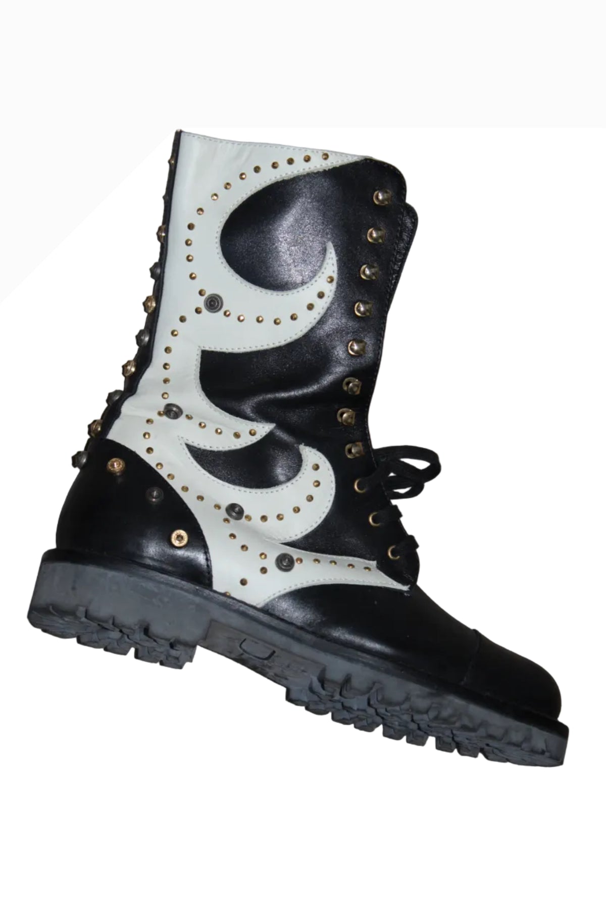 Fausto Puglisi Studded Leather Ankle Boots – Black & White, EU 39