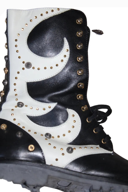 Fausto Puglisi Studded Leather Ankle Boots – Black & White, EU 39