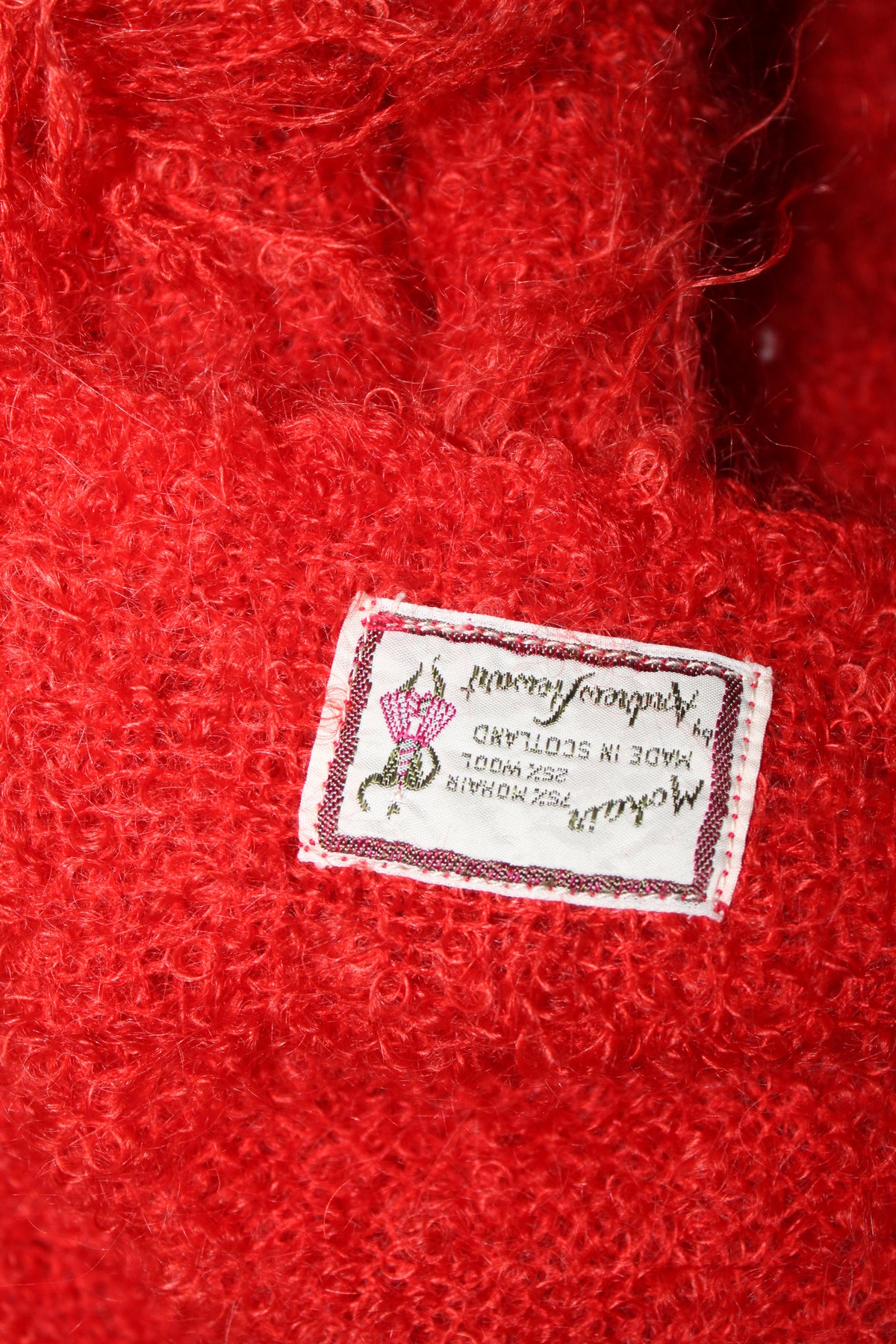 Vintage 1970s Andrew Stewart Mohair Wool Scarf – Red, Made in Scotland