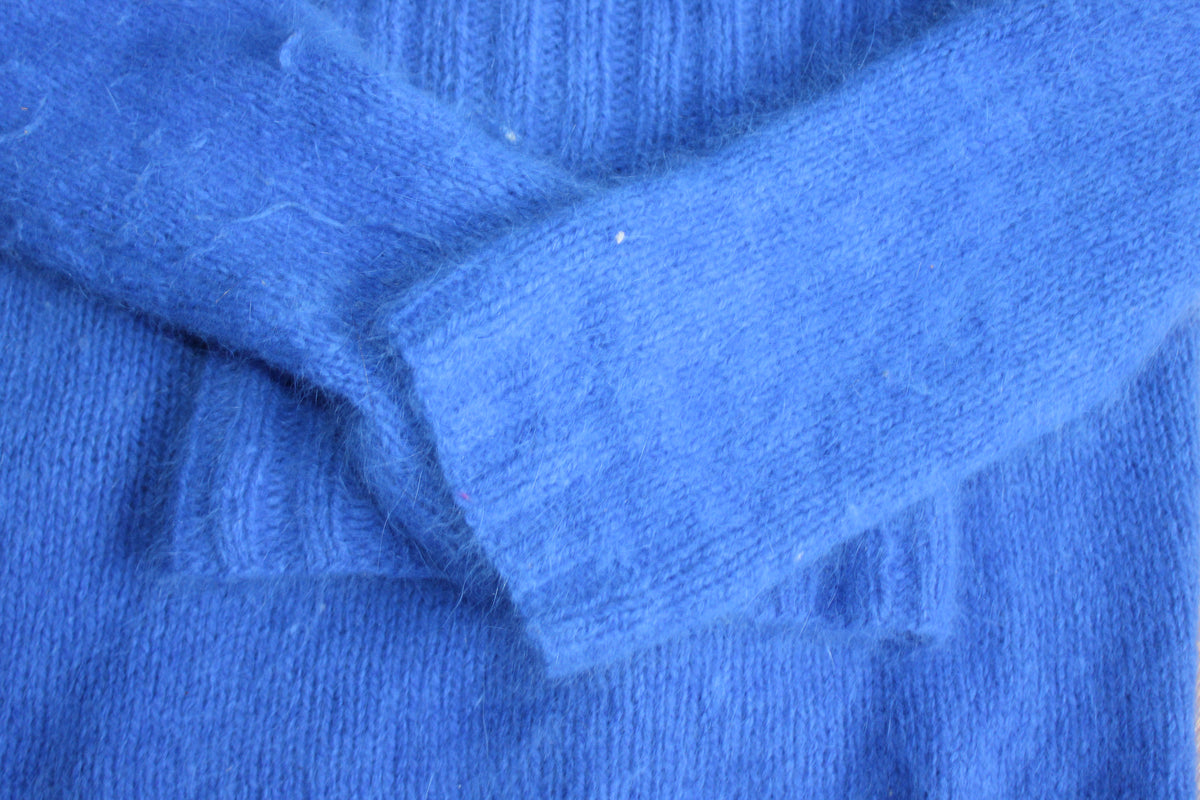 Handmade 100% Angora Turtleneck Sweater – Blue, Size XS (EU 34)