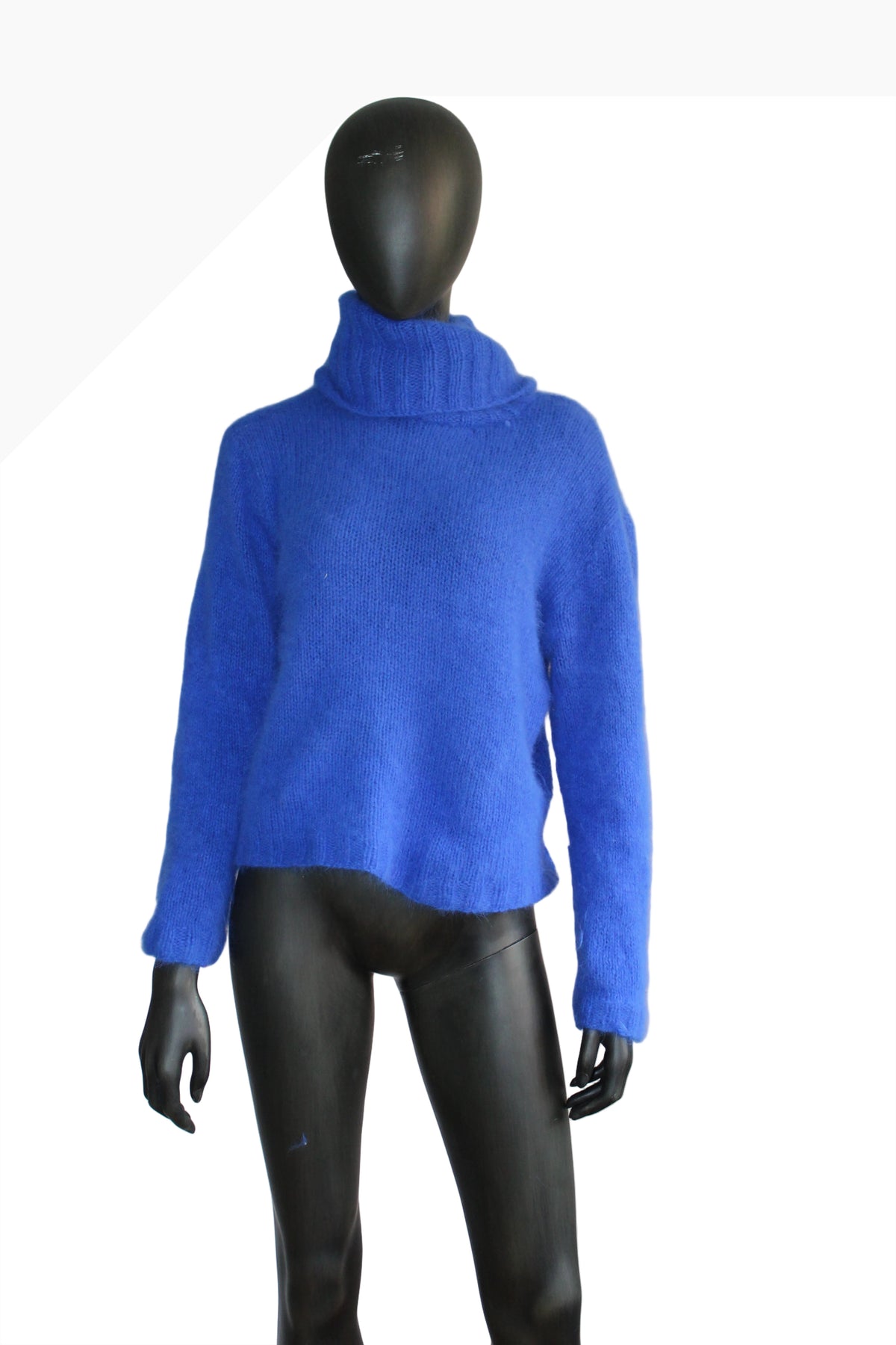 Handmade 100% Angora Turtleneck Sweater – Blue, Size XS (EU 34)