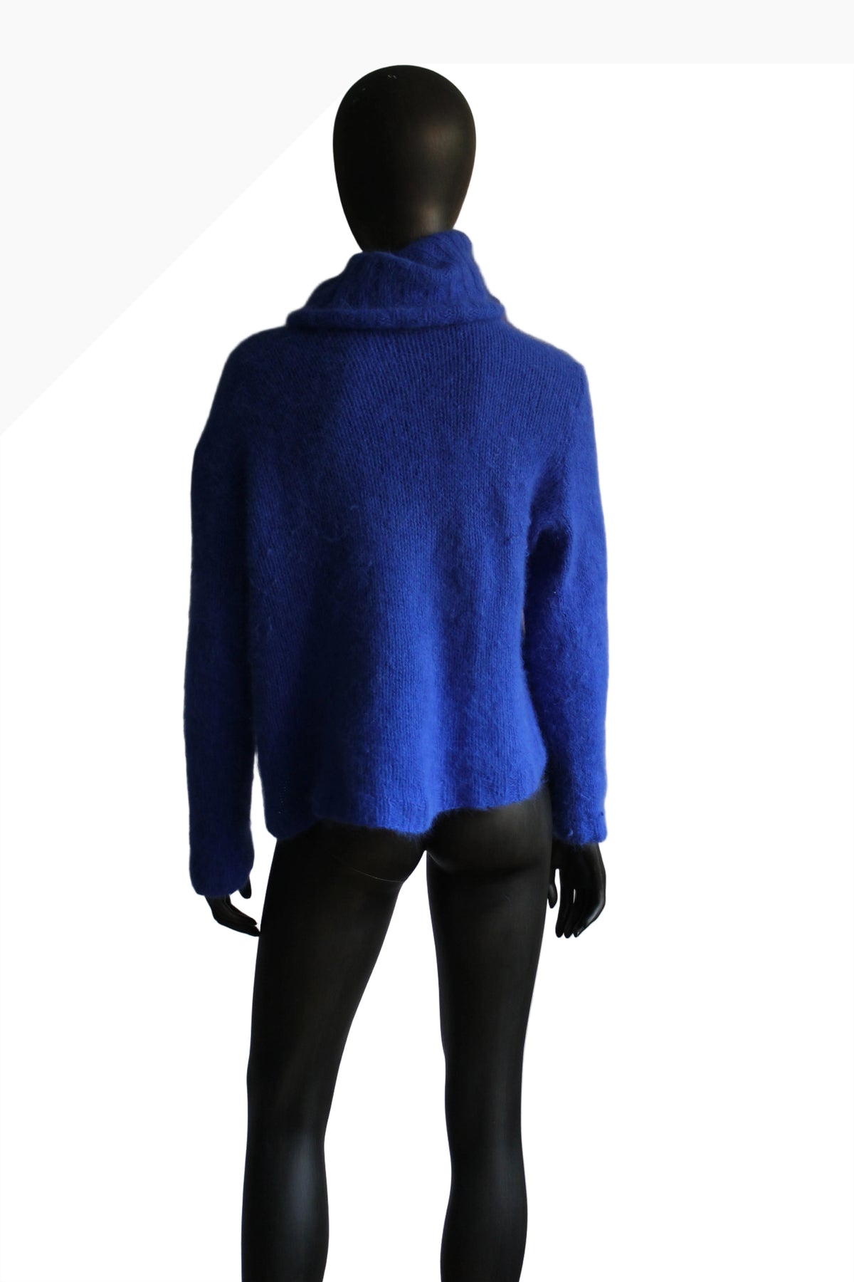 Handmade 100% Angora Turtleneck Sweater – Blue, Size XS (EU 34)